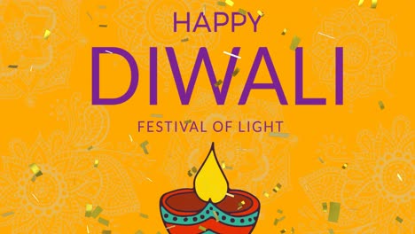 Animation-of-happy-diwali-festival-of-light-over-neon-pumpkin-on-brown-background
