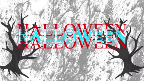 Animation-of-halloween-text-over-trees