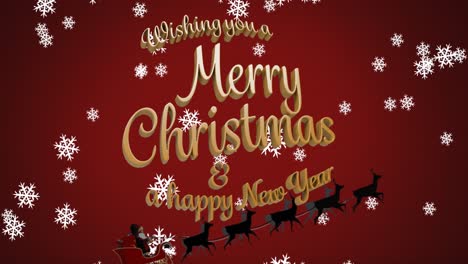 Animation-of-merry-christmas-text-over-santa-in-sleigh-and-snow-falling
