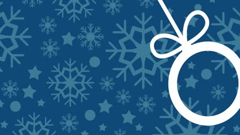 Animation-of-christmas-bauble-over-snowflakes-on-blue-background