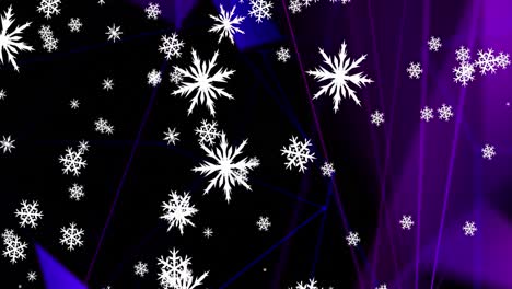 Animation-Von-Weihnachtsschneeflocken,-Die-Auf-Violetten-Und-Schwarzen-Hintergrund-Fallen