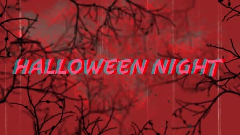 Animation-of-halloween-night-text-over-branches