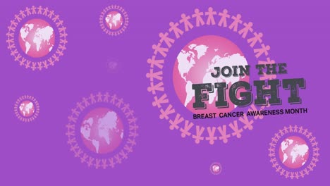 Animation-of-breast-cancer-awareness-text-over-pink-people-and-globes