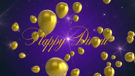 Multiple-golden-balloons-floating-over-happy-diwali-text-against-blue-background