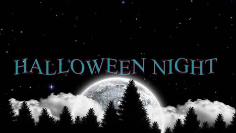 Animation-Von-Halloween-Nachttext-über-Wald-Und-Mond