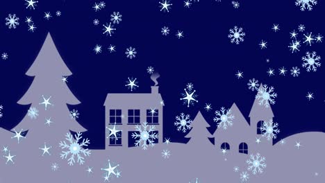 Animation-of-christmas-snowflakes-falling-over-winter-landscape-with-house