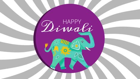 Animation-of-happy-diwali-text-over-elephant-on-white-background