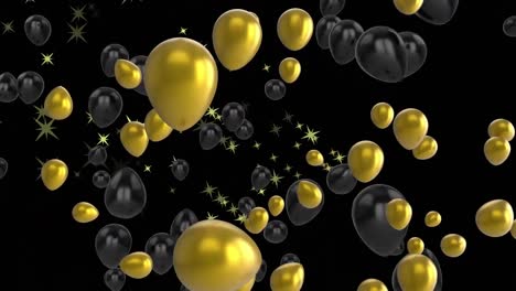 Animation-of-balloons-and-stars-on-black-background