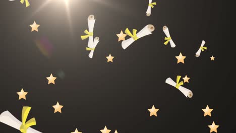 Animation-of-christmas-stars-falling-on-brown-background