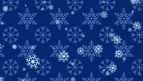 Animation-Von-Weihnachtsschneeflocken,-Die-Auf-Blauen,-Schneebedeckten-Hintergrund-Fallen