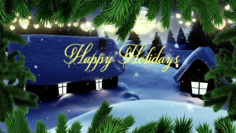 Animation-of-happy-holidays-text-at-christmas-over-winter-scenery