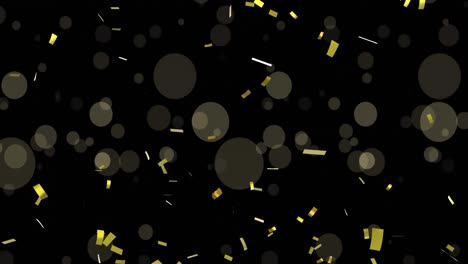 Animation-of-light-spots-and-confetti-on-black-background