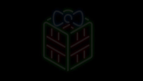 Animation-Eines-Neonfarbenen-Weihnachtsgeschenks-Auf-Schwarzem-Hintergrund