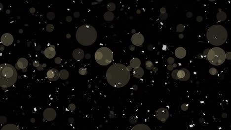 Animation-of-light-spots-and-confetti-on-black-background