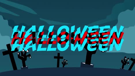 Animation-of-halloween-text-over-cemetery