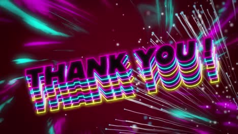 Animation-of-thank-you-text-over-light-trails-on-red-background