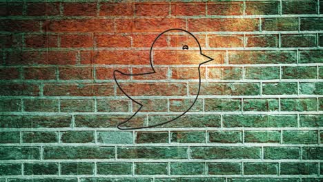 Animation-of-glowing-neon-bird-icon-on-brick-wall