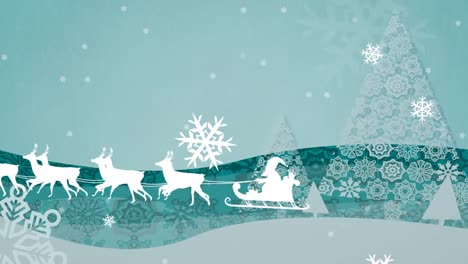 Animation-of-santa-in-sleigh-at-christmas-over-snow-falling
