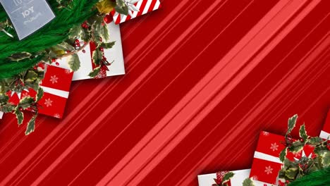 Animation-of-presents-at-christmas-on-red-background