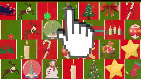 Animation-of-digital-hand-over-christmas-decorations