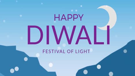 Animation-of-happy-diwali-text-over-light-spots-on-blue-background