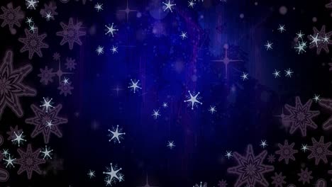 Animation-of-snow-falling-at-christmas-on-blue-background