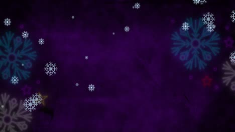 Animation-of-snow-falling-at-christmas-on-blue-background