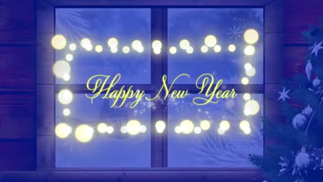 Animation-of-happy-new-year-text-over-window-and-snow-falling