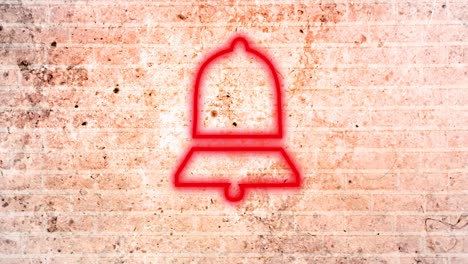 Animation-of-glowing-neon-bell-notification-icon-on-brick-wall