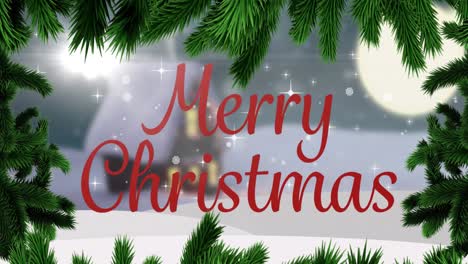 Animation-of-merry-christmas-text-over-winter-scenery-and-snow-falling