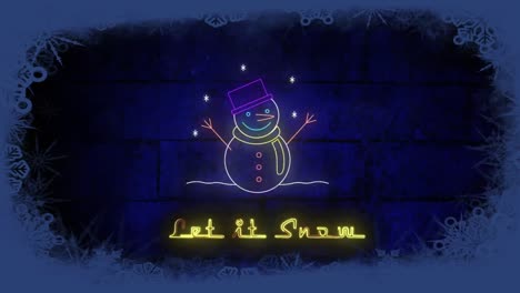 Animation-of-let-it-snow-text-at-christmas-over-snowman