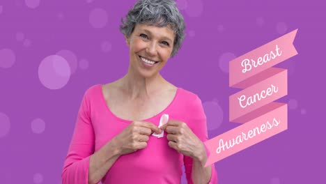 Animation-of-breast-cancer-awareness-text-over-smiling-biracial-woman