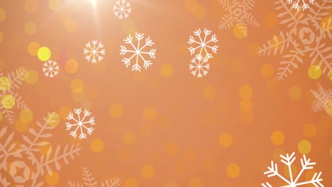 Animation-of-snow-falling-at-christmas-on-orange-background