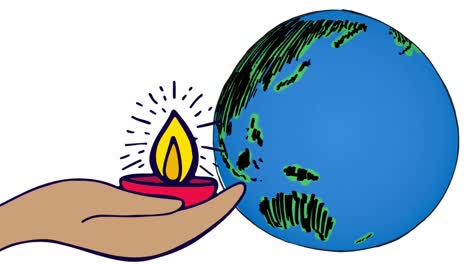 Animation-of-candle-and-globe-spinning-on-whtie-background