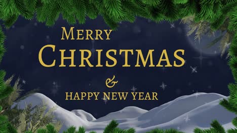 Animation-of-merry-christmas-and-happy-new-year-text-over-winter-scenery-with-snow-falling