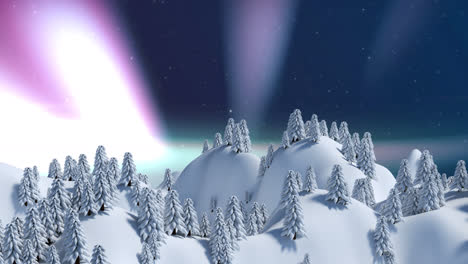 Animation-of-winter-scenery-at-christmas-over-aurora
