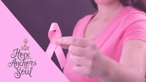 Animation-of-breast-cancer-awareness-text-over-caucasian-woman