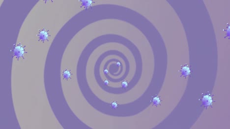 Animación-De-La-Caída-De-La-Mascarilla-De-Células-Covid-19-Sobre-Una-Espiral-Púrpura