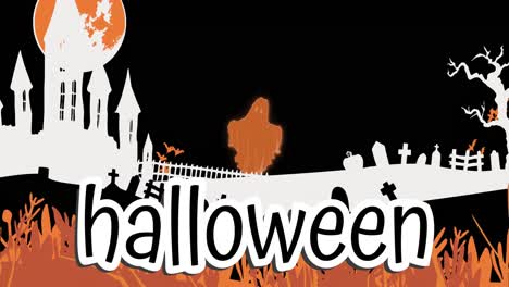 Animation-Eines-Halloween-Textes-über-Der-Burg
