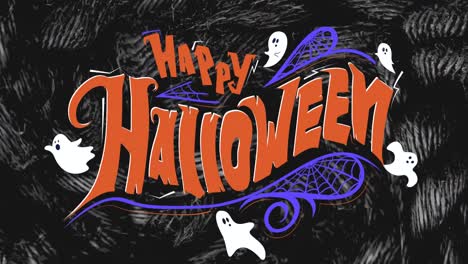 Animación-Digital-De-Banner-De-Texto-De-Feliz-Halloween-E-íconos-De-Fantasmas-Sobre-Fondo-Negro