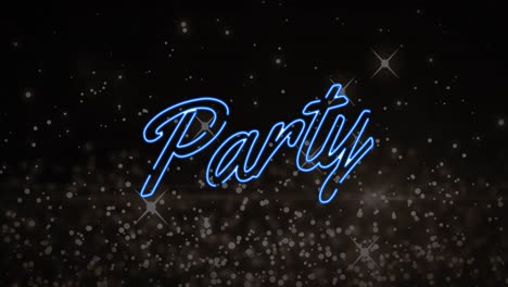 Animation-Von-Partytext-über-Lichtpunkten-Und-Sternen