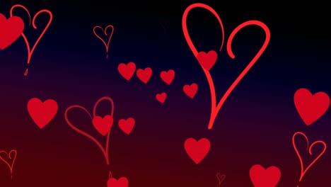 Animation-Roter-Herzen,-Die-Auf-Rotem-Hintergrund-Mit-Farbverlauf-Schweben