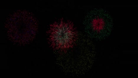 Animation-Von-Bunten-Feuerwerkskörpern,-Die-Auf-Schwarzem-Hintergrund-Explodieren