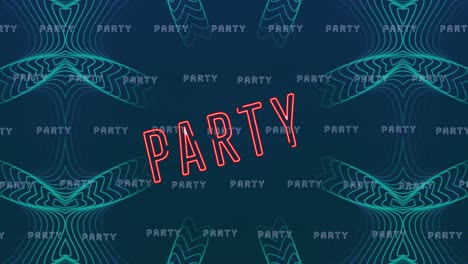 Animation-of-party-neon-text-in-repetition-over-blue-pattern