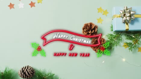Animation-of-happy-christmas-text-over-present