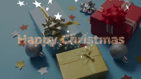 Animation-of-happy-christmas-text-over-presents