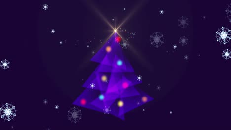 Animation-of-glowing-lights-forming-christmas-tree-over-snow-falling