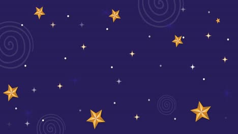 Animation-Von-Weihnachtsdekoration-Und-Sternen-Auf-Violettem-Hintergrund