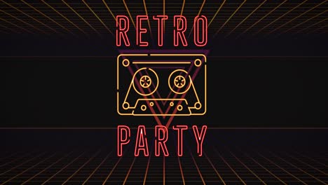 Animation-of-retro-party-text-over-light-trails