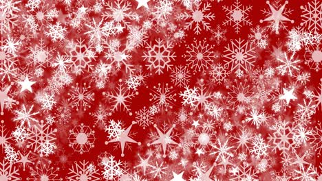 Animation-of-snow-falling-over-snowflakes-on-red-background-at-christmas